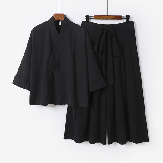 Damen Leichtes Kimono-Loungewear-Set mit V-Ausschnitt dreiviertelärmeln und weiten Palazzo-Hosen Shop Nory