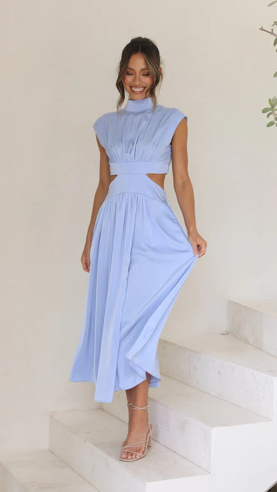 Damen Maxi-Kleid mit schickem Stehkragen und elegantem Cut-Out