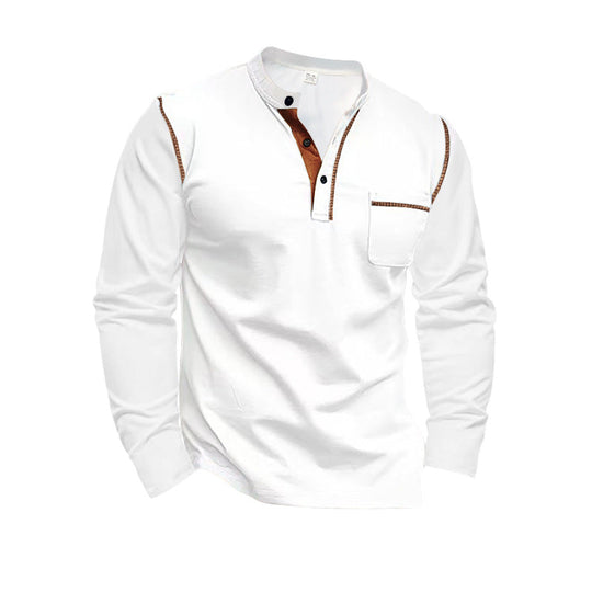 Herren Langarm-Henley-Shirt mit modernem Kragen und praktischer Brusttasche