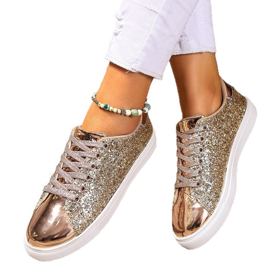 Damen Glitzernde Sneakers mit verspiegelter Zehenkappe und bequemer Polsterung Shopnory