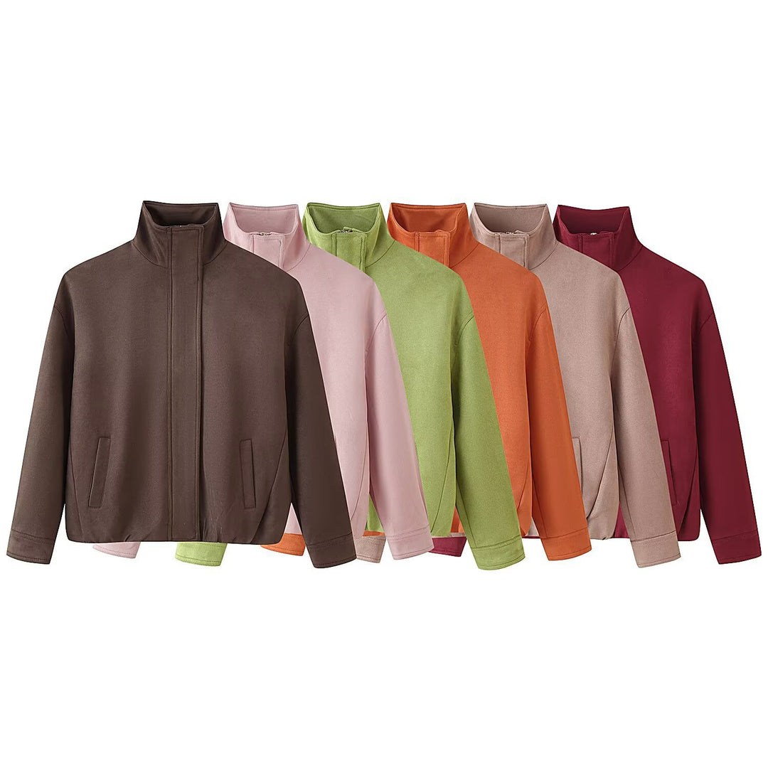 Damen Boxy-Kurzjacke mit hohem Stehkragen, verdeckter Frontblende und Leistentaschen Shop Nory
