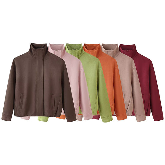 Damen Boxy-Kurzjacke mit hohem Stehkragen, verdeckter Frontblende und Leistentaschen Shop Nory