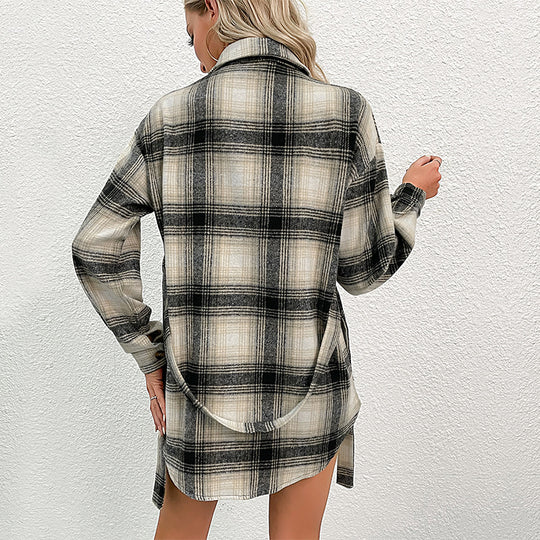 Damen Overshirt-Kleid mit Karomuster, Bindegürtel und aufgesetzten Brusttaschen Shop Nory