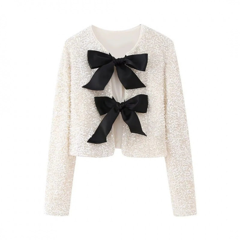 Damen Pailletten-Bolerojacke mit dekorativen Satin-Schleifen Shop Nory