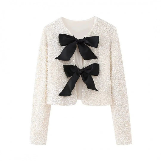 Damen Pailletten-Bolerojacke mit dekorativen Satin-Schleifen Shop Nory