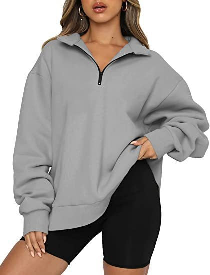 Damen nan oversized Sweatshirt mit halbem Reißverschluss, weichem Fleece-Innenfutter und Kängurutasche Shop Nory