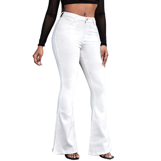 Damen taillenhohe Schlaghose aus Stretch-Denim mit Mittelnaht und figurformendem Schnitt Shop Nory