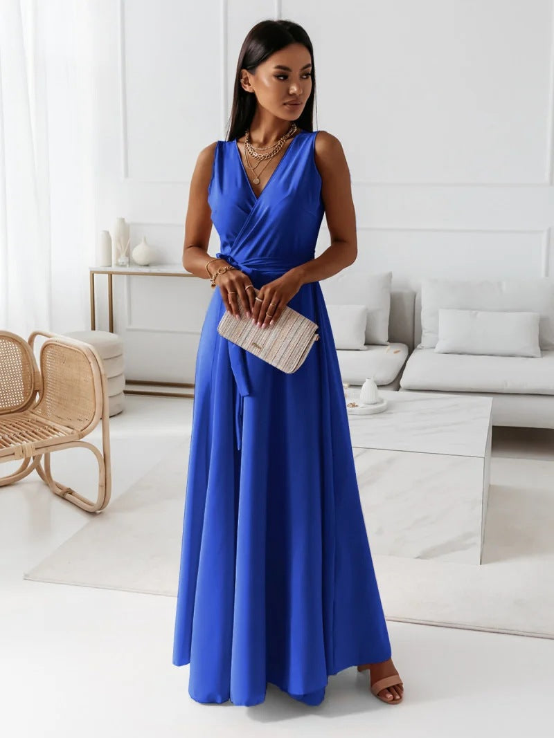 Damen Elegantes Wickel-Minikleid mit tiefem V-Ausschnitt und fließendem Stoff