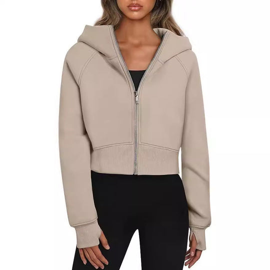 Damen cropped Kapuzenjacke mit Reißverschluss