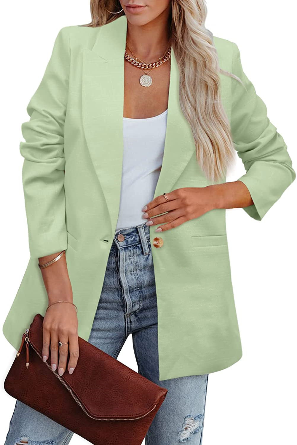 Shopnory | Doppelreihiger Blazer mit Gerafften Ärmeln und Taschen