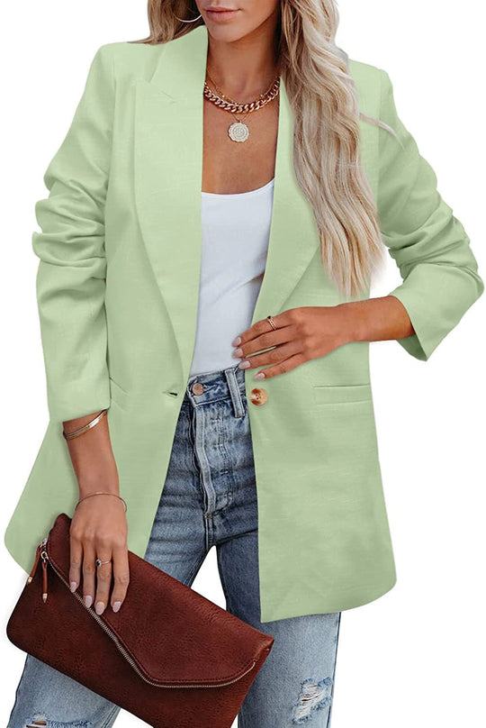 Shopnory | Doppelreihiger Blazer mit Gerafften Ärmeln und Taschen