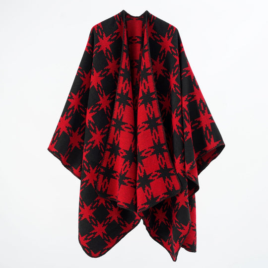 Damen Oversize-Jacquard-Cape mit Sternmotiv und kontrastierter Kettelkante Shop Nory