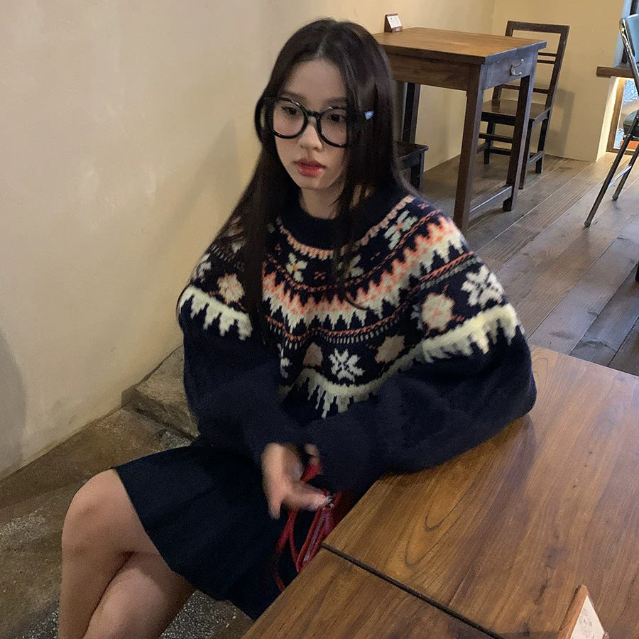 Damen Modischer Grobstrickpullover mit Norweger-Muster Shop Nory