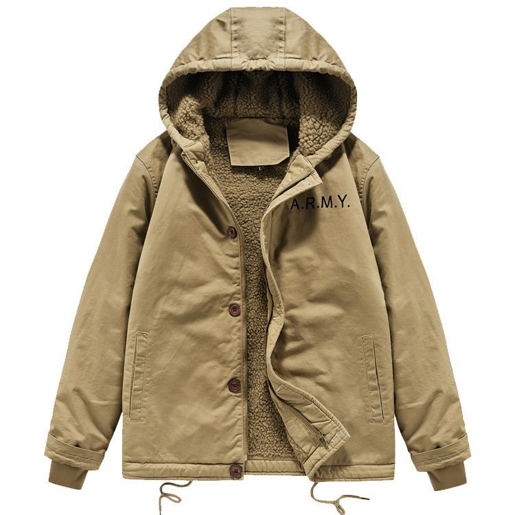 Herren Military-inspirierte Thermo-Kapuzenjacke mit Teddy‑Sherpa‑Futter und Kordelzug Shop Nory