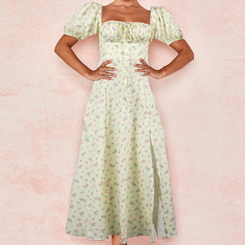 Damen Maxi-Kleid mit Puffärmeln und floralem Design
