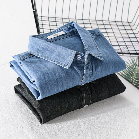 Herren Washed-Denim-Überhemd im Relaxed-Fit mit Brusttasche und kontrastreicher Naht Shop Nory