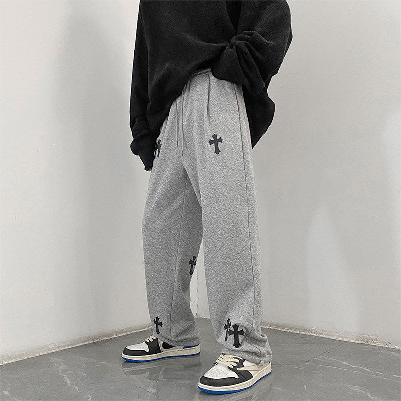 Herren weite Baumwoll-Jogginghose mit Allover-Kreuzprint und elastischem Tunnelzugbund Shop Nory