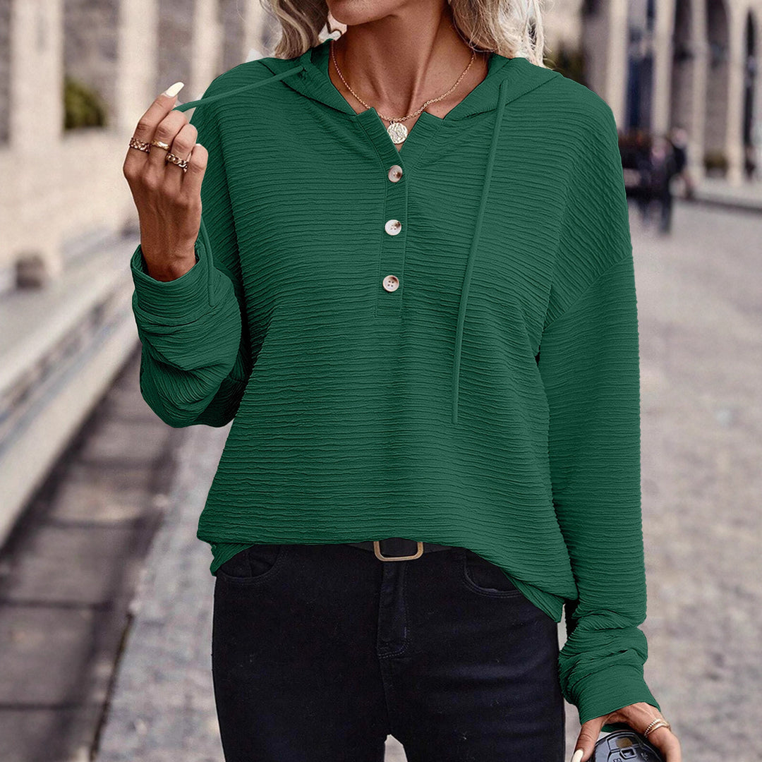 Damen Lässiges strukturiertes Kapuzen-Henley-Shirt mit Knopfleiste und Oversize-Schnitt Shop Nory