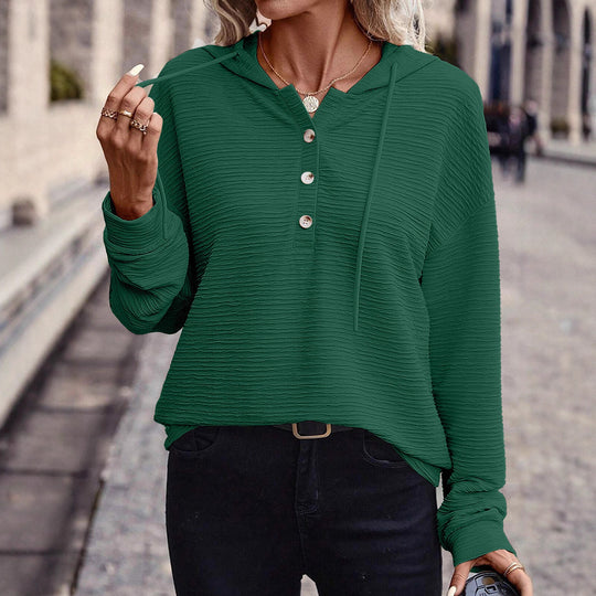 Damen Lässiges strukturiertes Kapuzen-Henley-Shirt mit Knopfleiste und Oversize-Schnitt Shop Nory