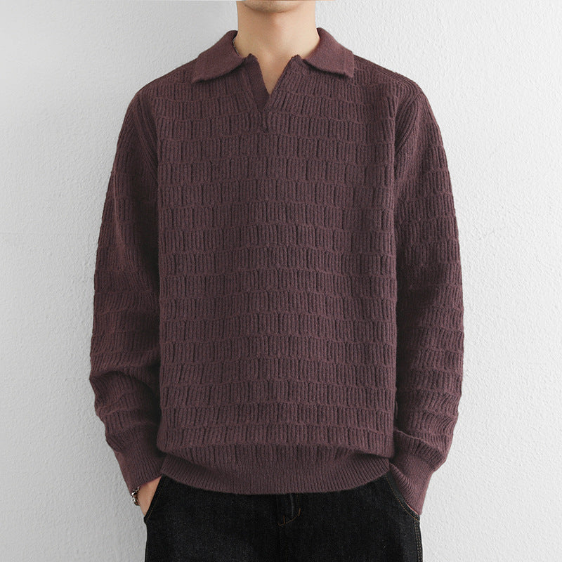 Herren Feinstrick-Polo-Pullover mit Strukturstrick und offenem V-Ausschnitt Shop Nory