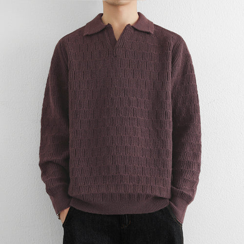 Herren Feinstrick-Polo-Pullover mit Strukturstrick und offenem V-Ausschnitt Shop Nory