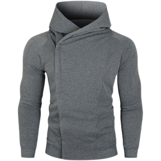 Herren asymmetrischer Kapuzenpullover mit Wickelkragen und verdeckter Knopfleiste, schlanke sportive Passform Shop Nory