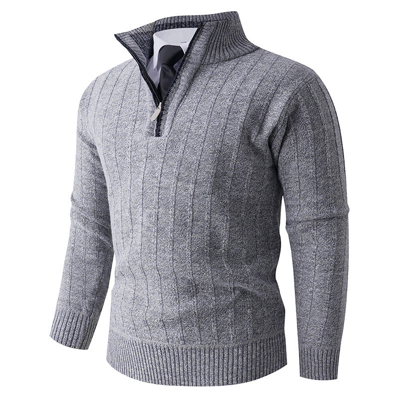 Herren Feinstrick-Halbzippullover mit hohem Stehkragen, Rippen- und Zopfmuster Shop Nory