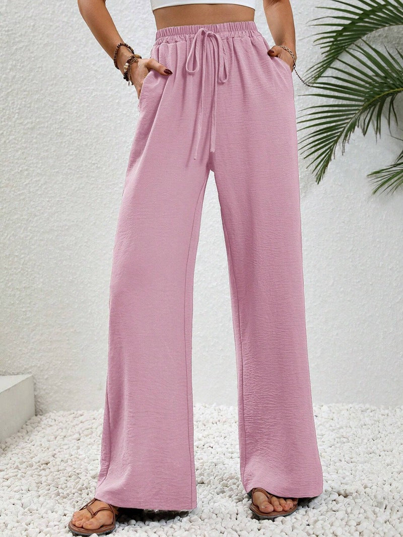 Damen Leichte, weit geschnittene Strandhose mit Elastikbund, Kordelzug und Seitentaschen Shop Nory