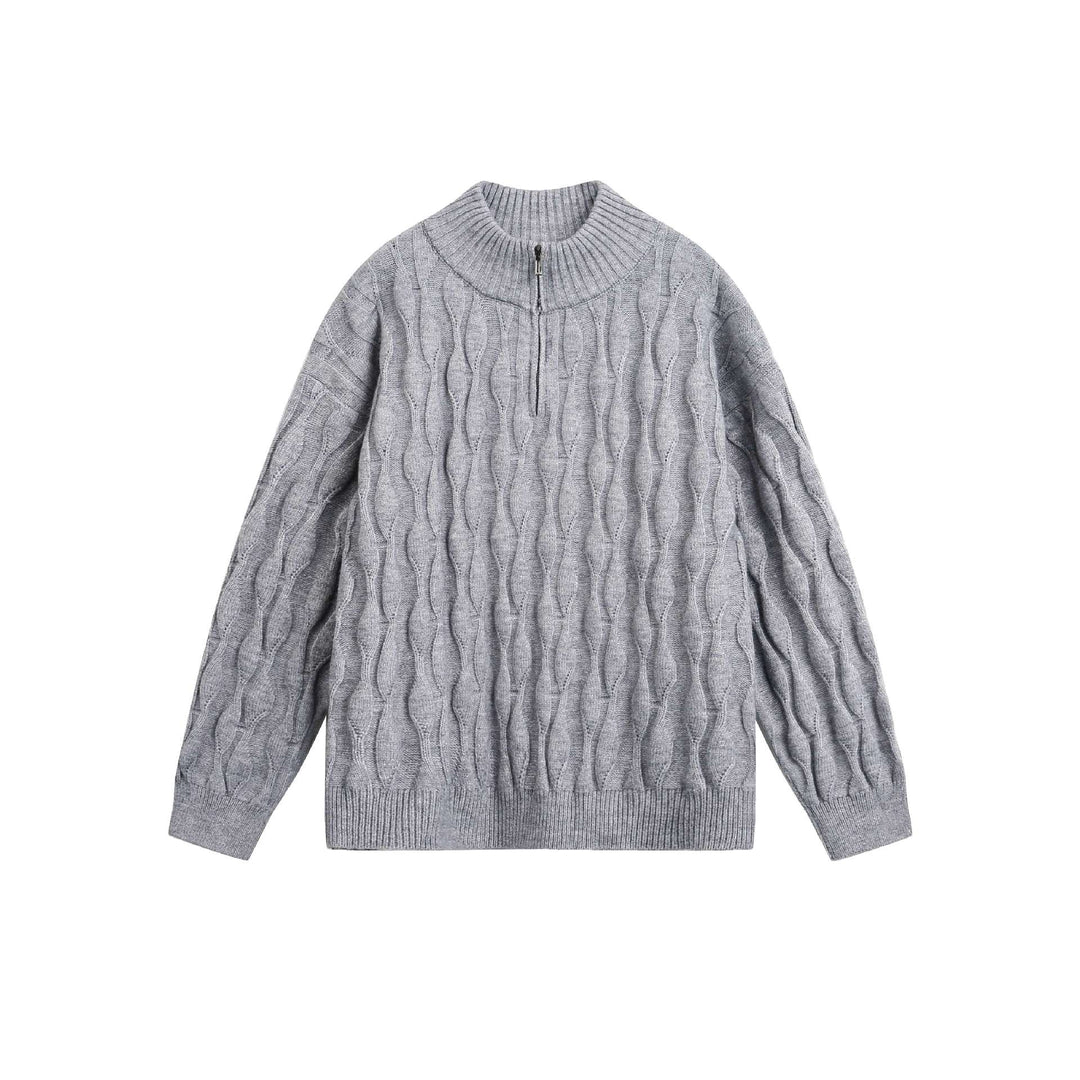 Unisex Grobgestrickter Halfzip-Pullover mit Zopfmuster und Stehkragen Shop Nory