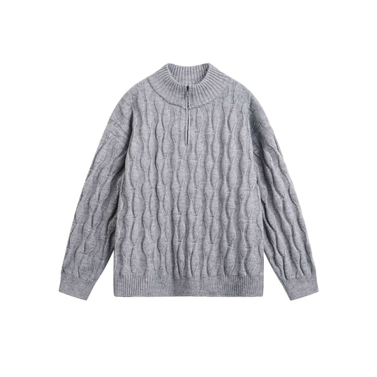 Unisex Grobgestrickter Halfzip-Pullover mit Zopfmuster und Stehkragen Shop Nory