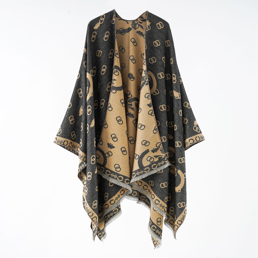 Damen Wendbarer Jacquard-Überwurf mit Fransen und großzügiger Wrap-Silhouette Shop Nory