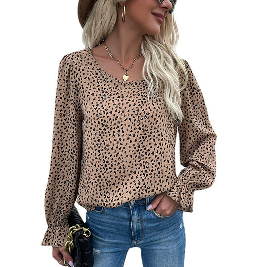 Damen Gepunktete Viskose-Bluse mit Ballonärmeln und Rüschensaum Shop Nory