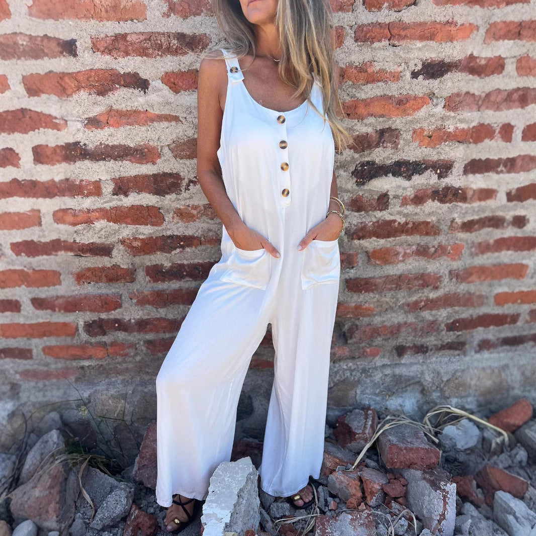 Damen Lässiger Jumpsuit mit Knopfdetails und Seitentaschen