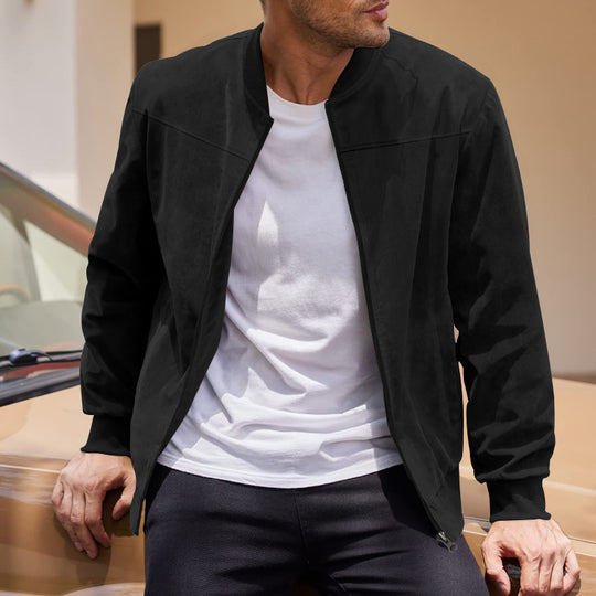 Herren nan velourslederoptik Bomberjacke mit Stehkragen, Rippbündchen und verdecktem Reißverschluss Shop Nory