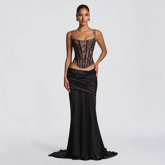 Damen Elegantes Abendkleid mit Korsett-Oberteil und drapiertem Rock Shopnory