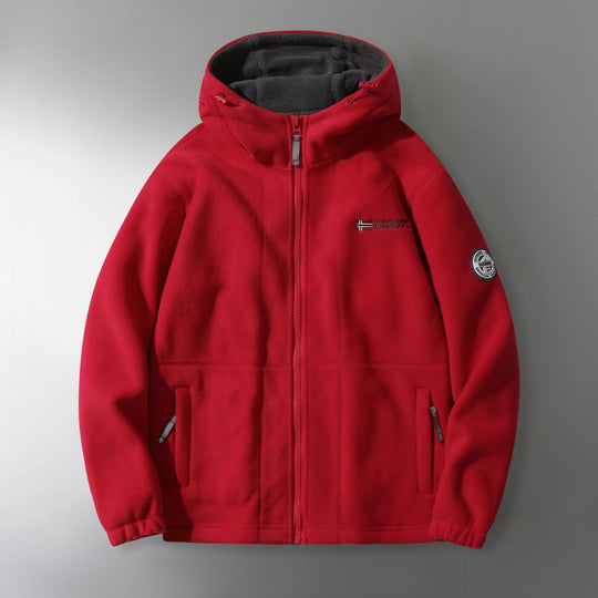 Herren Microfleece-Outdoorjacke mit Kapuze, windabweisender Struktur und Logo-Patch Shop Nory