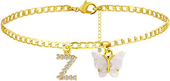 Damen Fußkettchen mit eleganten Glitzer- und Schmetterlingsanhängern Shop Nory