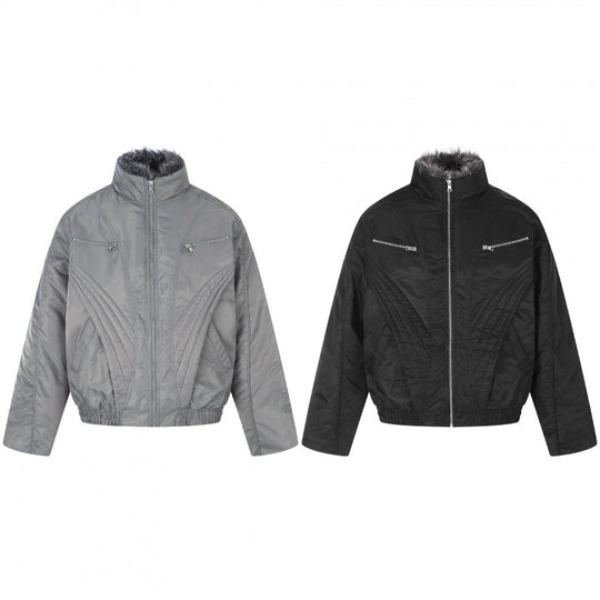 Herren Kurzjacke im Retro-Pufferstil mit hochschließendem Kunstfellkragen und dekorativer Wellensteppung Shop Nory