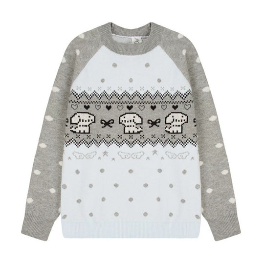Damen Strickpullover mit Norwegermuster, Raglanärmeln und Rundhalsausschnitt Shop Nory