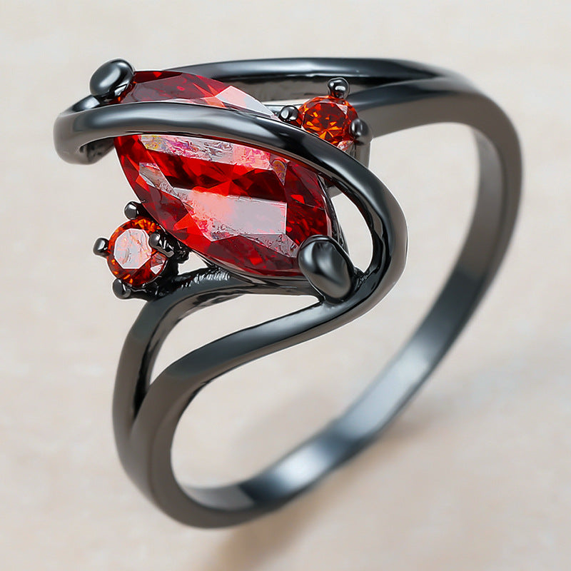 Damen Ring mit kunstvollem Zirkon-Einsatz und eleganter schwarzer Fassung Shop Nory