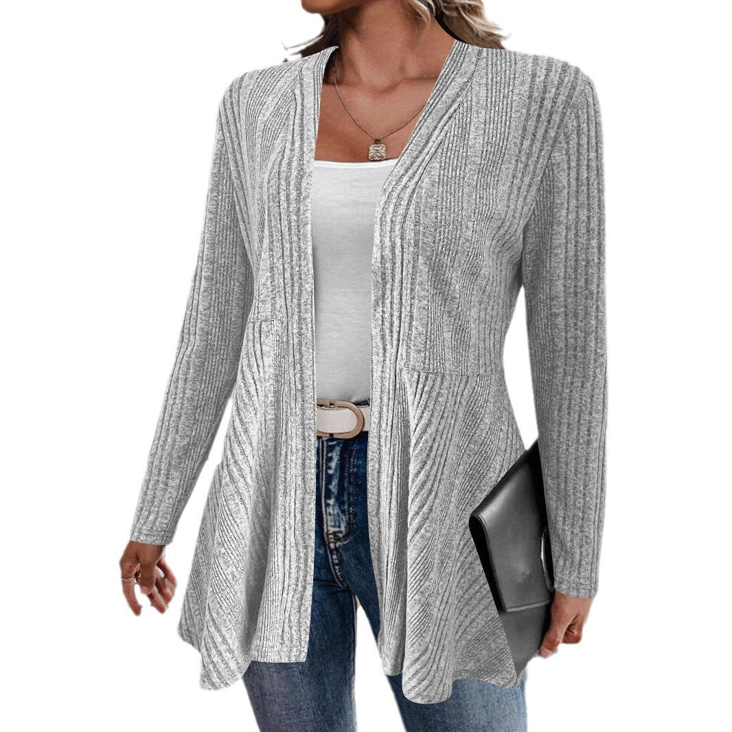 Damen Offener Feinstrick-Cardigan mit Rippstruktur, tailliertem Schnitt und schwingendem Saum Shop Nory