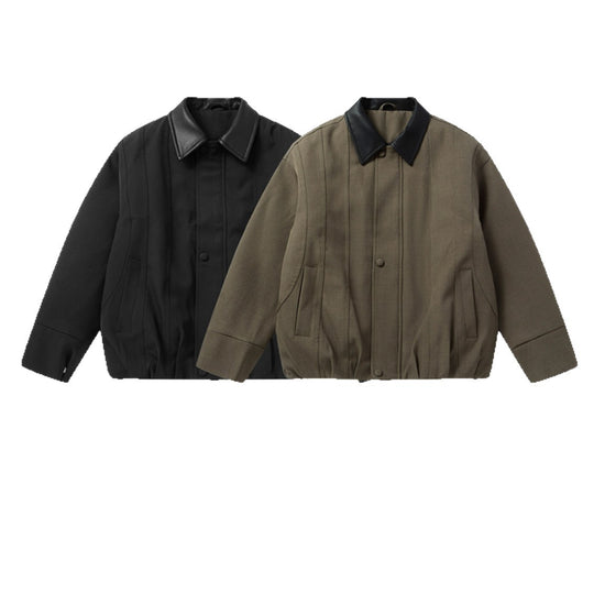Herren Kurzboxy-Workwear-Blouson mit Lederkragen und vertikaler Steppung Shop Nory