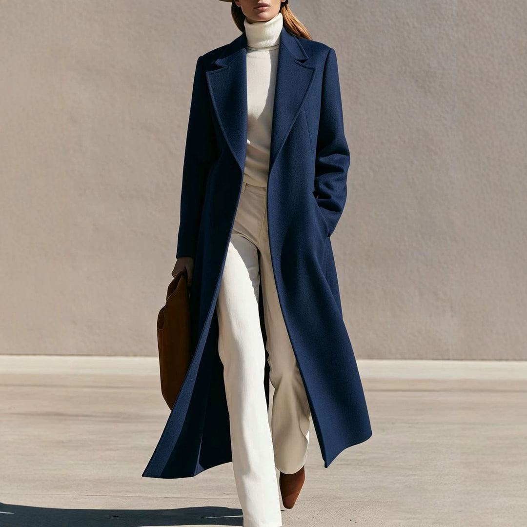 Damen Longline Wollmantel mit weitem Revers und tailliertem Schnitt Shop Nory