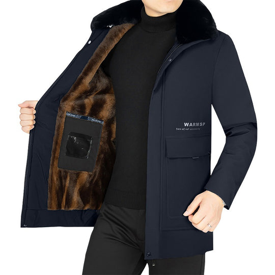Herren Wärmender Kurzmantel mit abnehmbarem Kunstfellkragen und gesteppter Thermofütterung Shop Nory