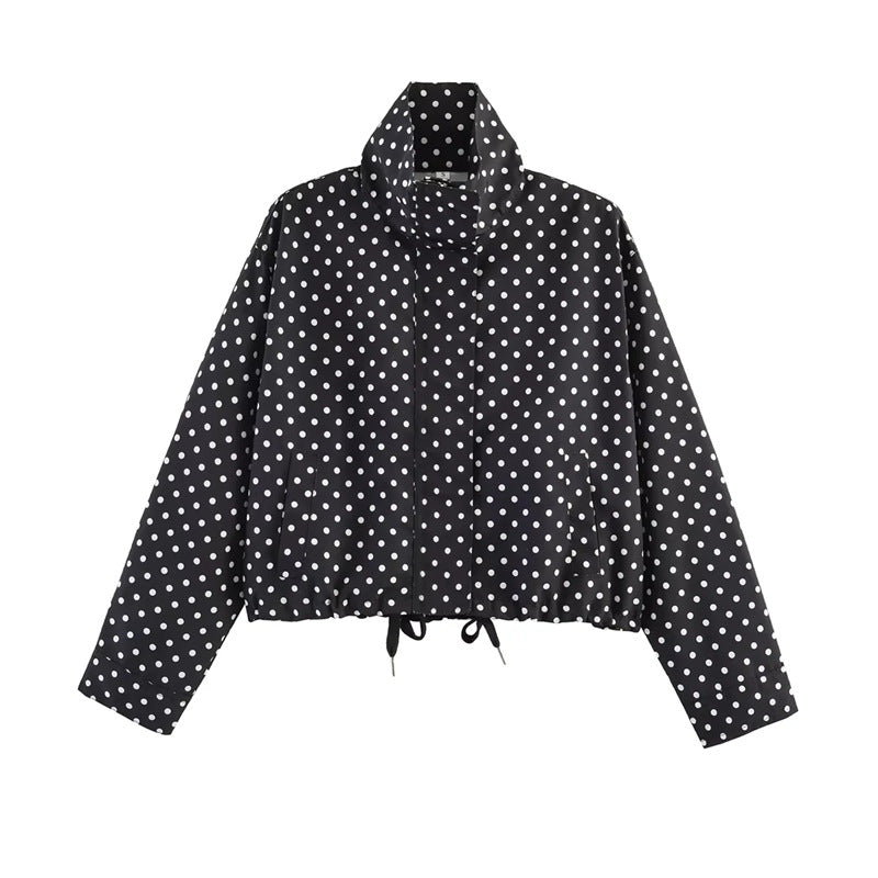 Damen Gekürzte Punkte-Utility-Jacke mit Stehkragen und Tunnelzug Shop Nory