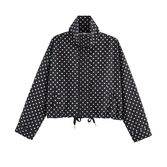 Damen Gekürzte Punkte-Utility-Jacke mit Stehkragen und Tunnelzug Shop Nory