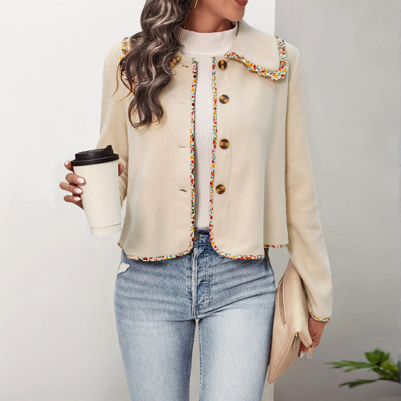 Damen Kurzjacke im Cardigan-Stil mit Zierborte, kastiger Passform und Hornoptik-Knöpfen Shop Nory