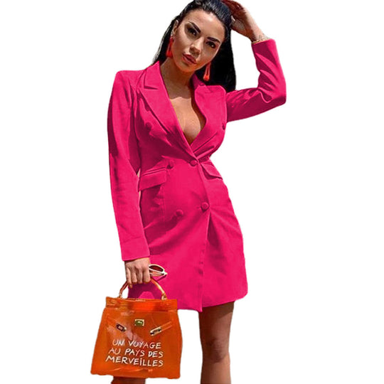 Damen Figurbetontes Blazerkleid im Doppelreihigen Stil mit Reverskragen und Pattentaschen Shop Nory