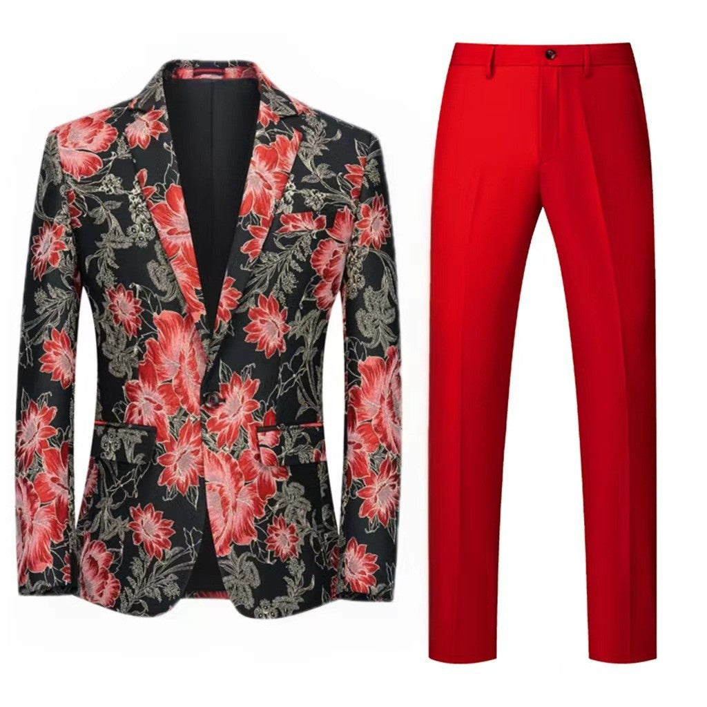 Herren Zweiteiliger Anzug mit floralem Einreih‑Sakko, Schalkragen und schmaler Anzughose Shop Nory