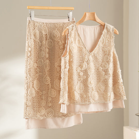 Damen Spitzen-Midirock mit floraler Häkelspitze und blickdichtem Futter Shop Nory